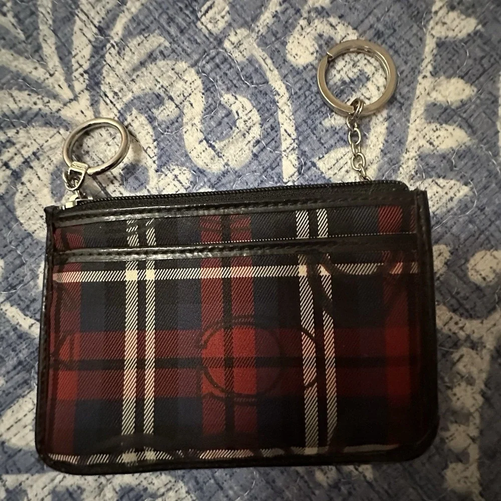 Coach Poppy Tartan Mini Skinny Wallet Pink Multicolor